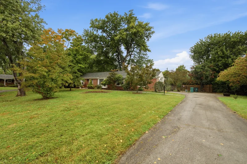 The driveway and the front yard