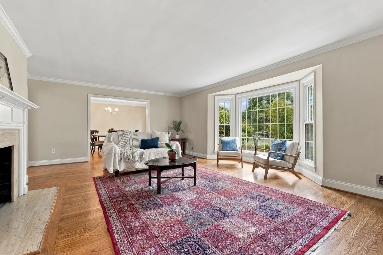 The living room with its bay window