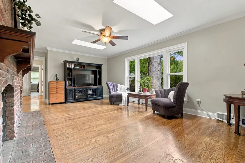 Family room with skylights